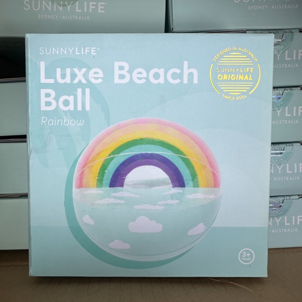 NEW IN BOX Rainbow 14” Beach Ball Inflatable Luxe Pool Play SunnyLife Sealed
